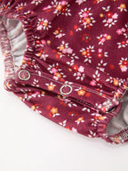 Burgundy Floral Smocked Baby Girl Bubble Romper Peter Pan Collar
