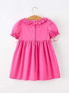 Fall Girl Hot Pink Ruffle Smocked Embroidery Dress