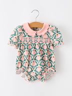 Fall Geometric Floral Baby Romper Petals Collar Smocked