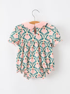 Fall Geometric Floral Baby Romper Petals Collar Smocked