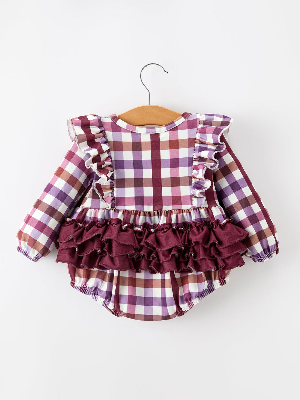 Fall Plaid Bow Ruffle Girls Bubble Romper