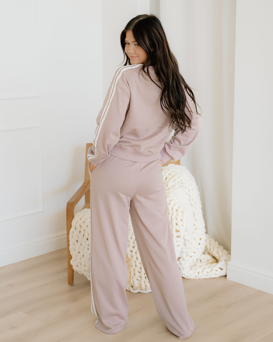 Varsity Pullover Wide Leg Pants 2pcs Outfit