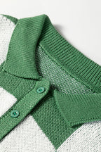 V Neck Checkered Sweater - Green