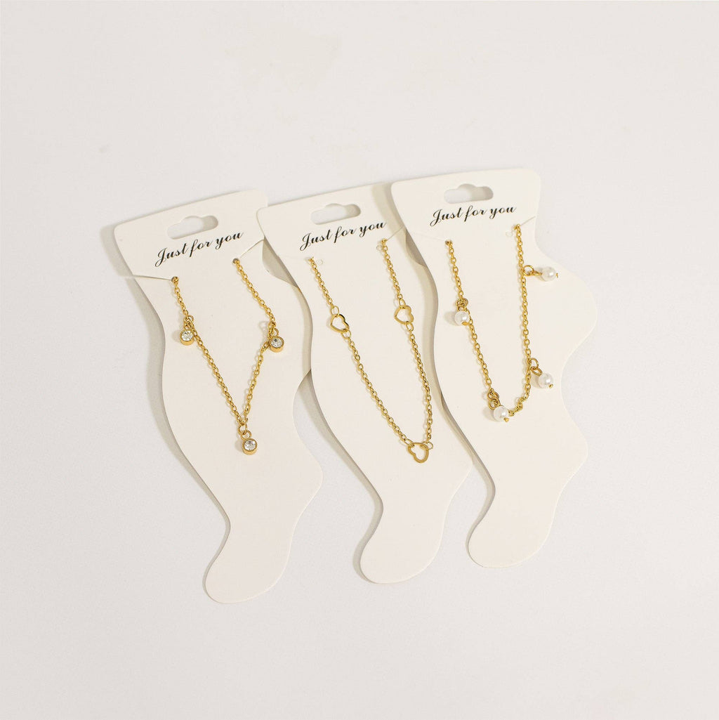 WJW - 18K Gold PVD Stainless Station Hearts Chain Anklet