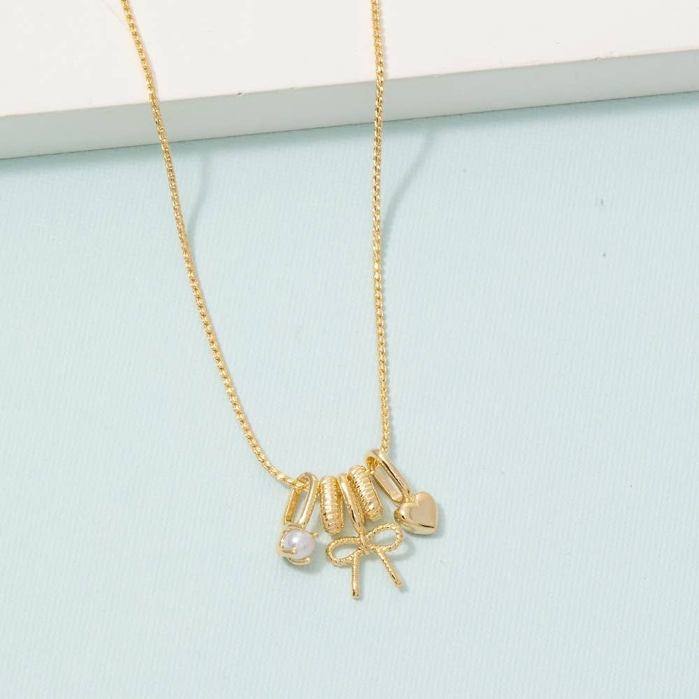 Anarchy Street - Gold Bow & Heart Charm Pendant Necklace
