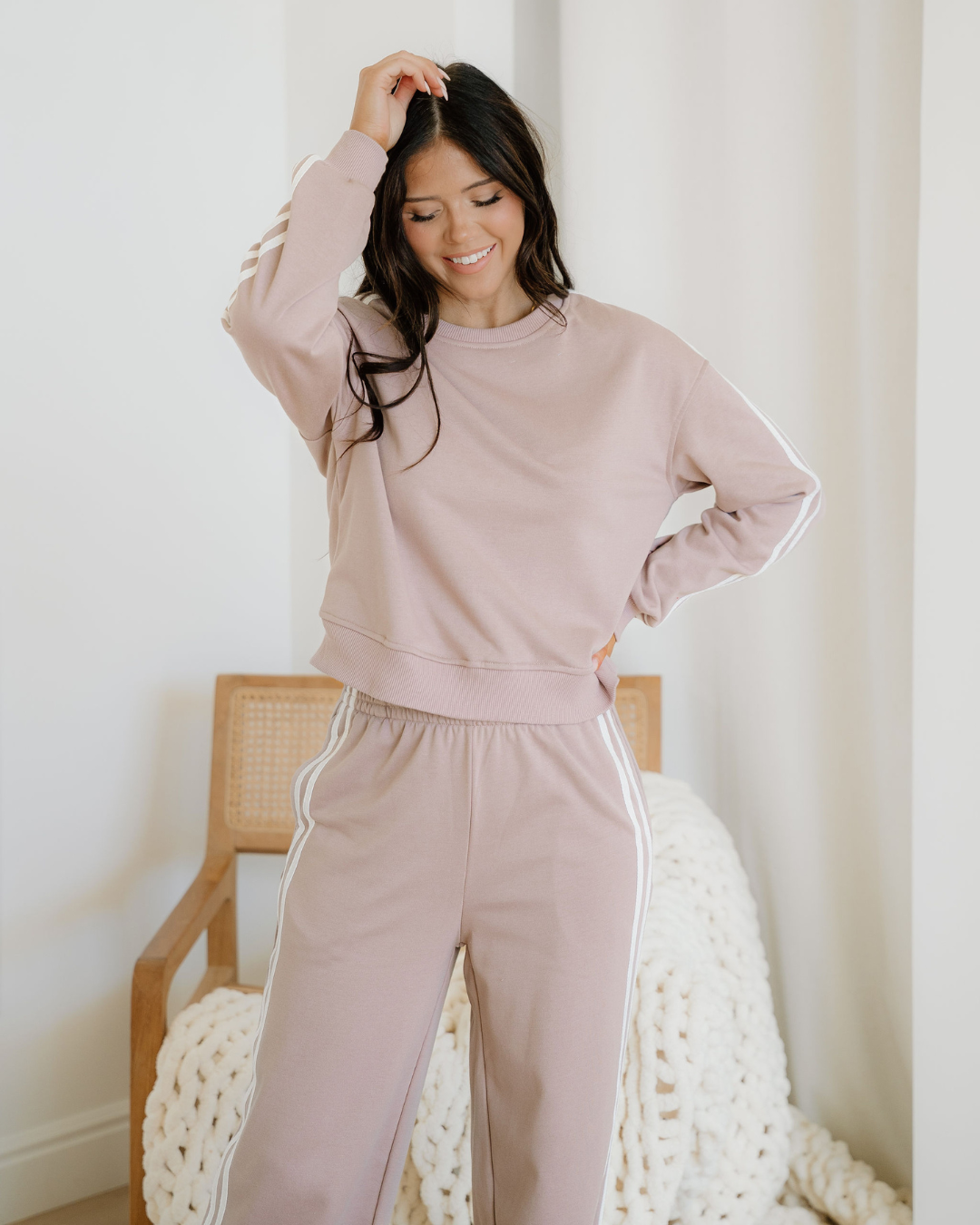 Varsity Pullover Wide Leg Pants 2pcs Outfit