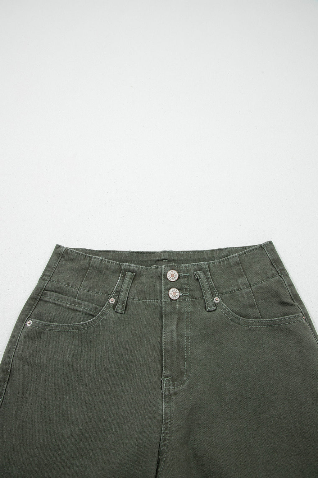 Brooke 2-Button High Waist Flared Bottom Jeans - Olive
