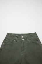 Brooke 2-Button High Waist Flared Bottom Jeans - Olive