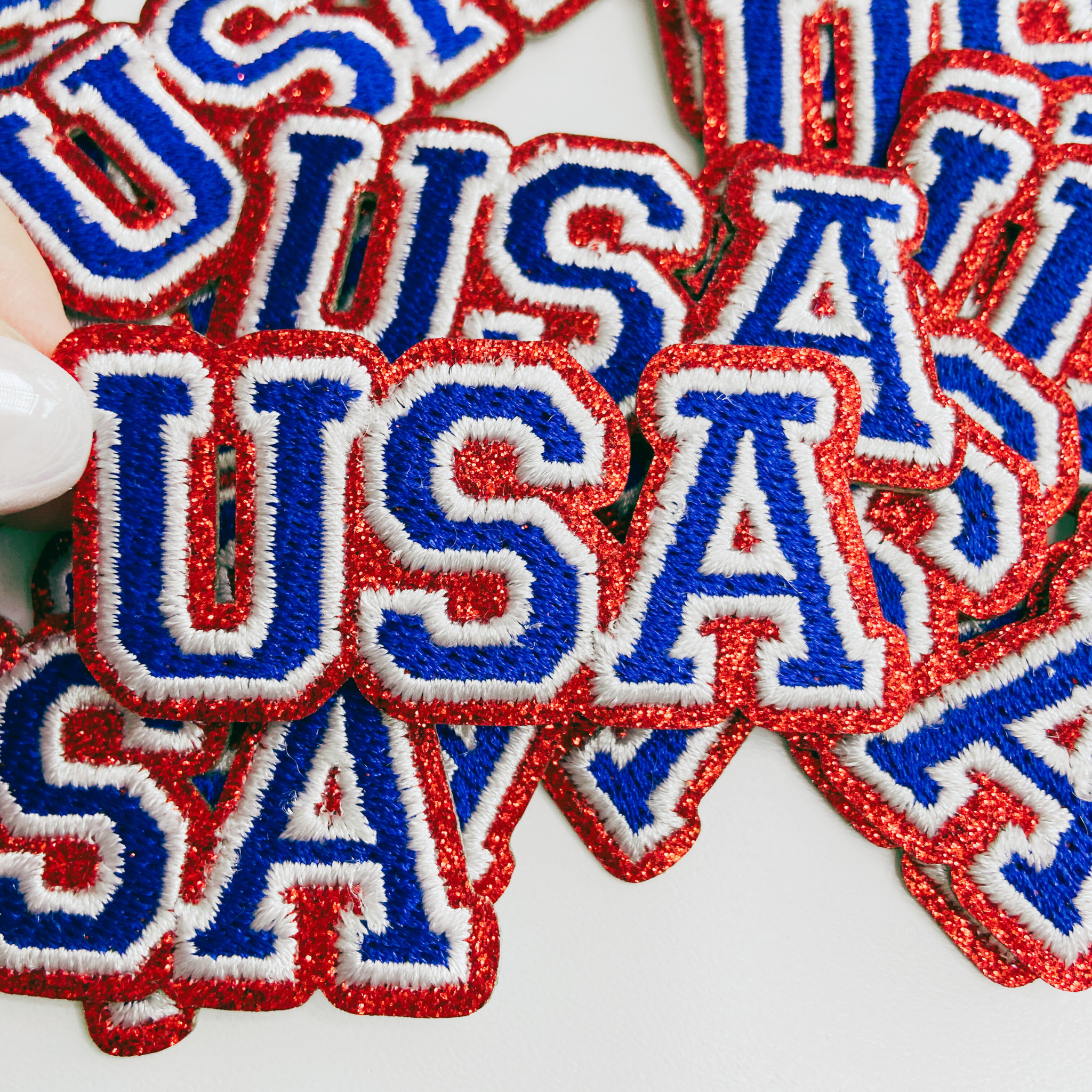 TEELUX - 2.5" Glitter USA Hat Patch   -  Embroidered hat Patch