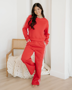 Varsity Pullover Wide Leg Pants 2pcs Outfit - Red