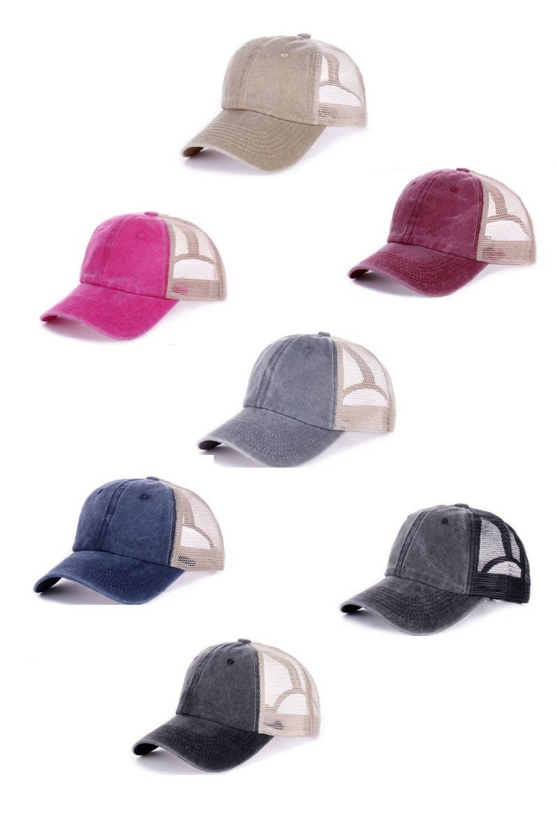 42POPS - SI-26424 Vintage Washed Cotton Mesh Cap Hat