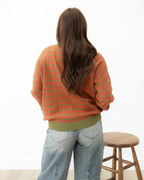 Zya Stripe Round Neck Drop Shoulder Loose Sweater - Brown