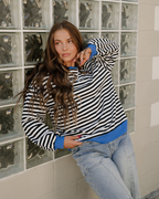 Baya Striped Contrast Trim Drop Shoulder Sweatshirt - Black