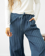 Emilia Wide Leg Waist Pants - Dark Blue