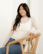 Molly Long Sleeve Mock Neck Sheer Lace Top - Apricot