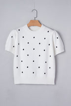 River Polka Dot Bubble Short Sleeve Sweater - White