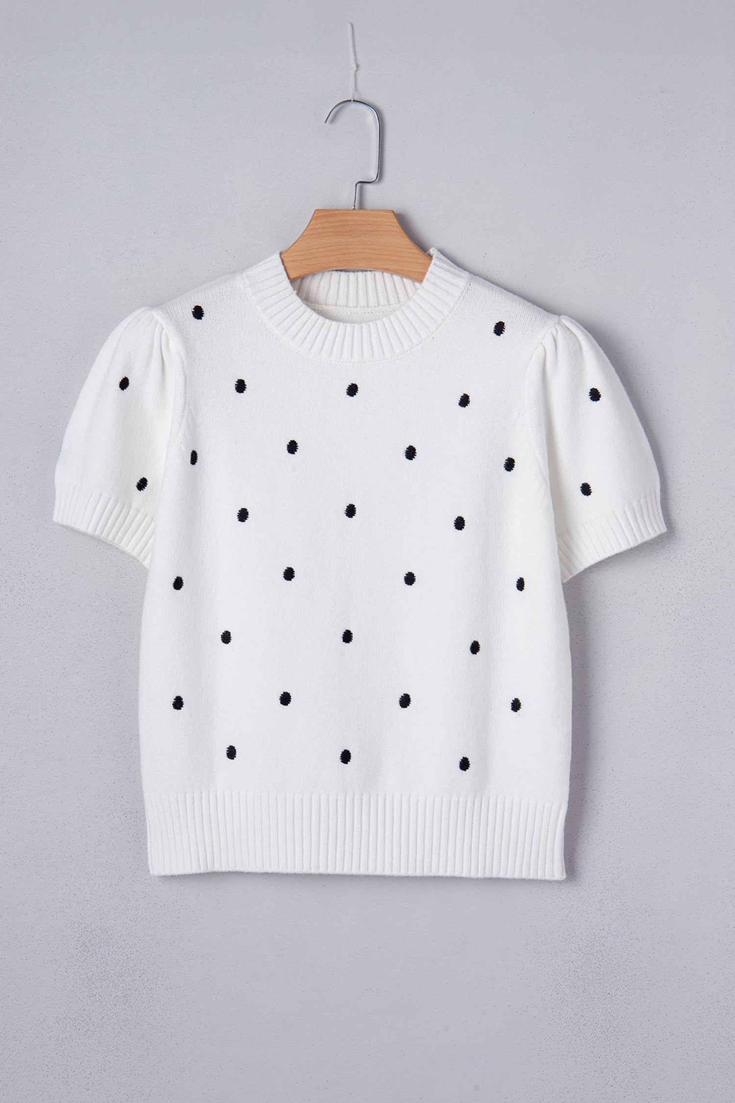 River Polka Dot Bubble Short Sleeve Sweater - White