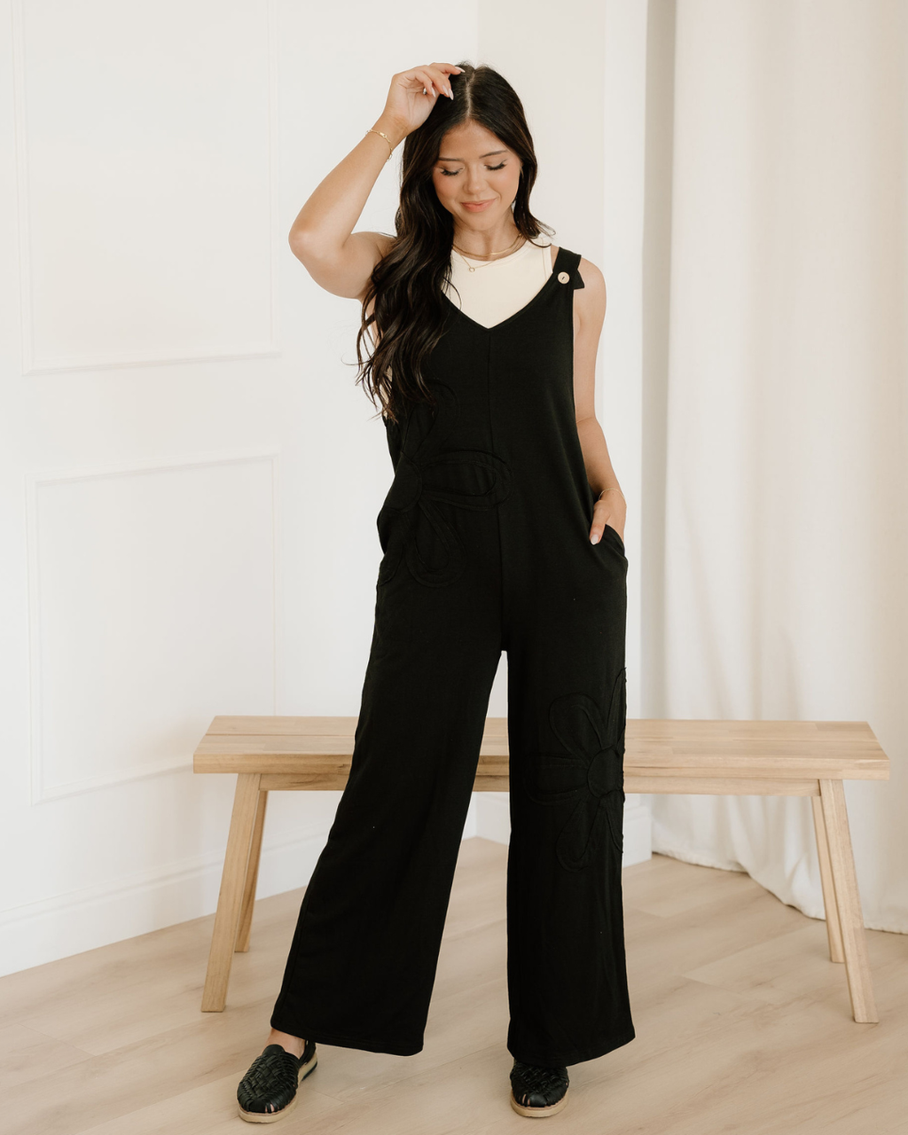 Zinnia Raw Seam Big Flower Patched Loose Overall Jumper