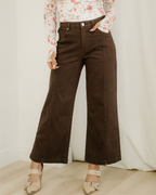 Elsie Solid Color Seamed Center Wide Leg Cropped Jeans - Red Sandalwood