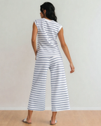 Clementine Striped Tee and Wide Leg Pants Set - Blue