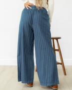 Emilia Wide Leg Waist Pants - Dark Blue