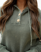 Maeve Mineral Wash Ribbed Knit Drawstring Hooded Sweater