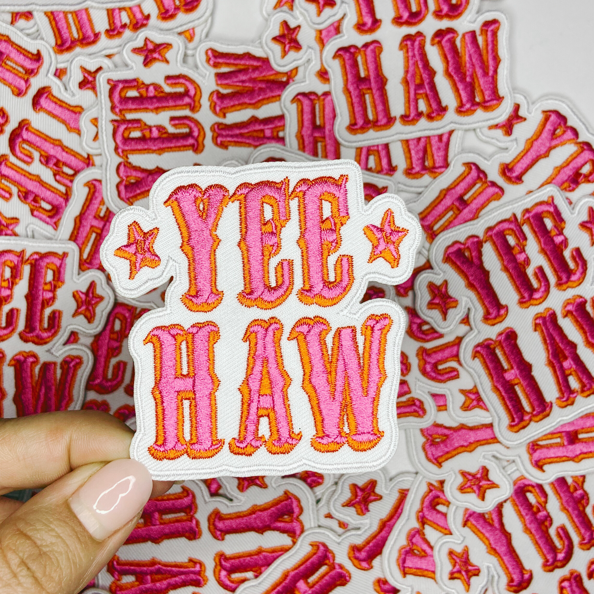 TEELUX - 3" Yee Haw in PINK  -  Embroidered Hat Patch