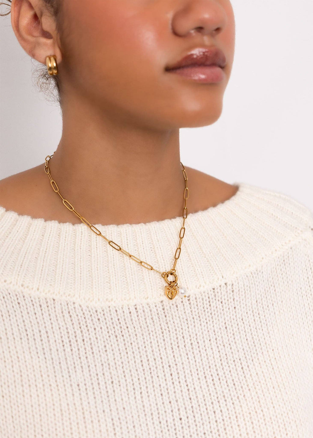 WJW - 18K Gold Stainless Steel Bow Charm Holder Necklace Gift Set