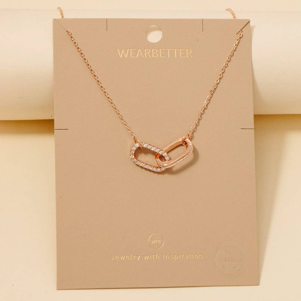 Anarchy Street - Gold Dipped Cz Pave Oval Link Pendant Necklace