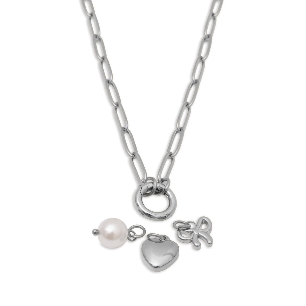 WJW - 18K Gold Stainless Steel Bow Charm Holder Necklace Gift Set