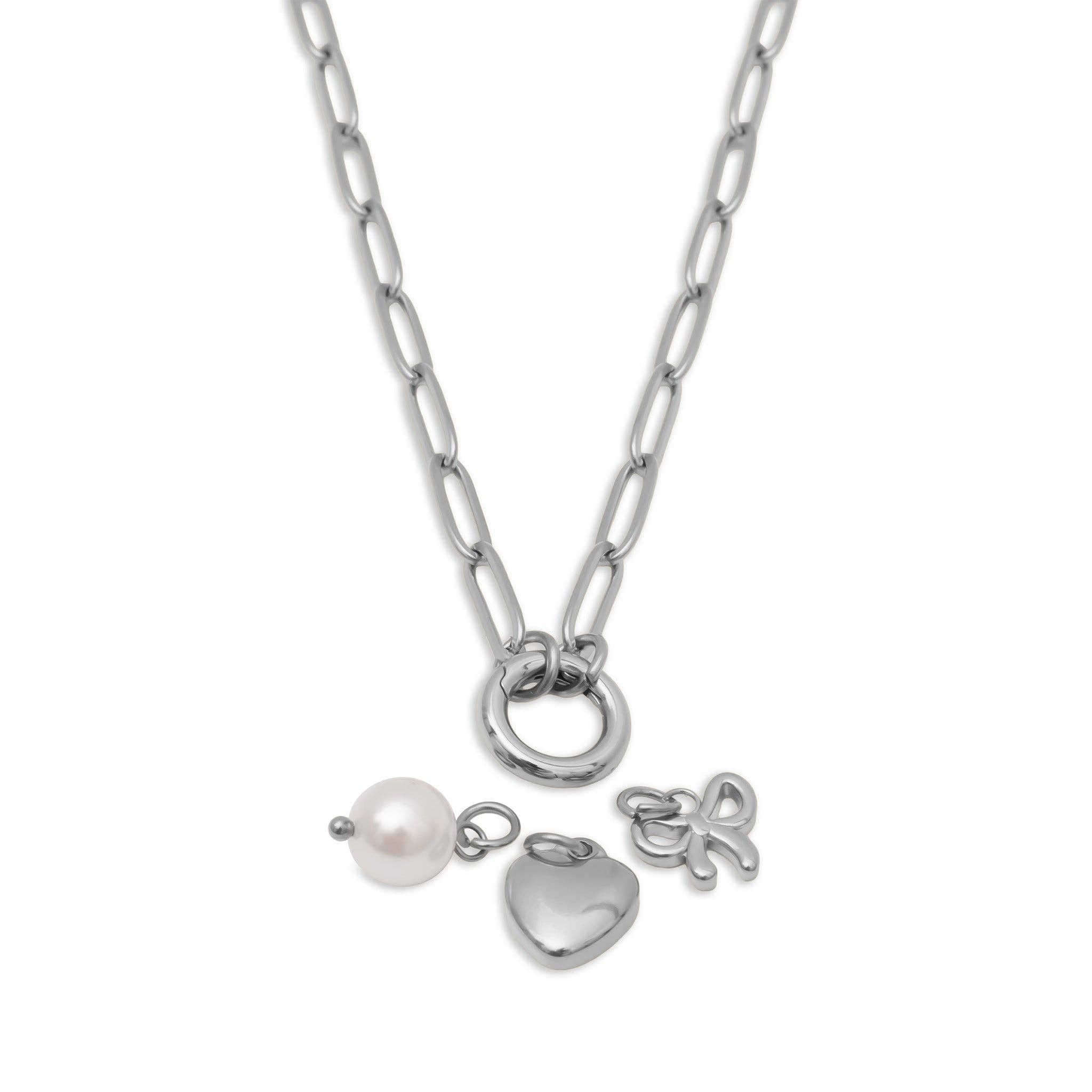 WJW - 18K Gold Stainless Steel Bow Charm Holder Necklace Gift Set