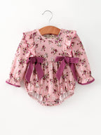 Fall Purple Floral Baby Girl Romper Bow Ruffle Long Sleeve