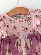 Fall Purple Floral Baby Girl Romper Bow Ruffle Long Sleeve