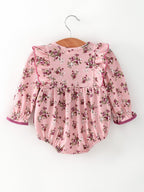 Fall Purple Floral Baby Girl Romper Bow Ruffle Long Sleeve