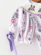 Fall Purple Floral Smocked Embroidered Baby Girl Romper