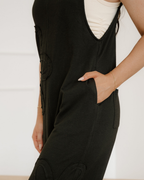 Zinnia Raw Seam Big Flower Patched Loose Overall Jumper
