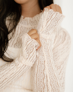 Molly Long Sleeve Mock Neck Sheer Lace Top - Apricot