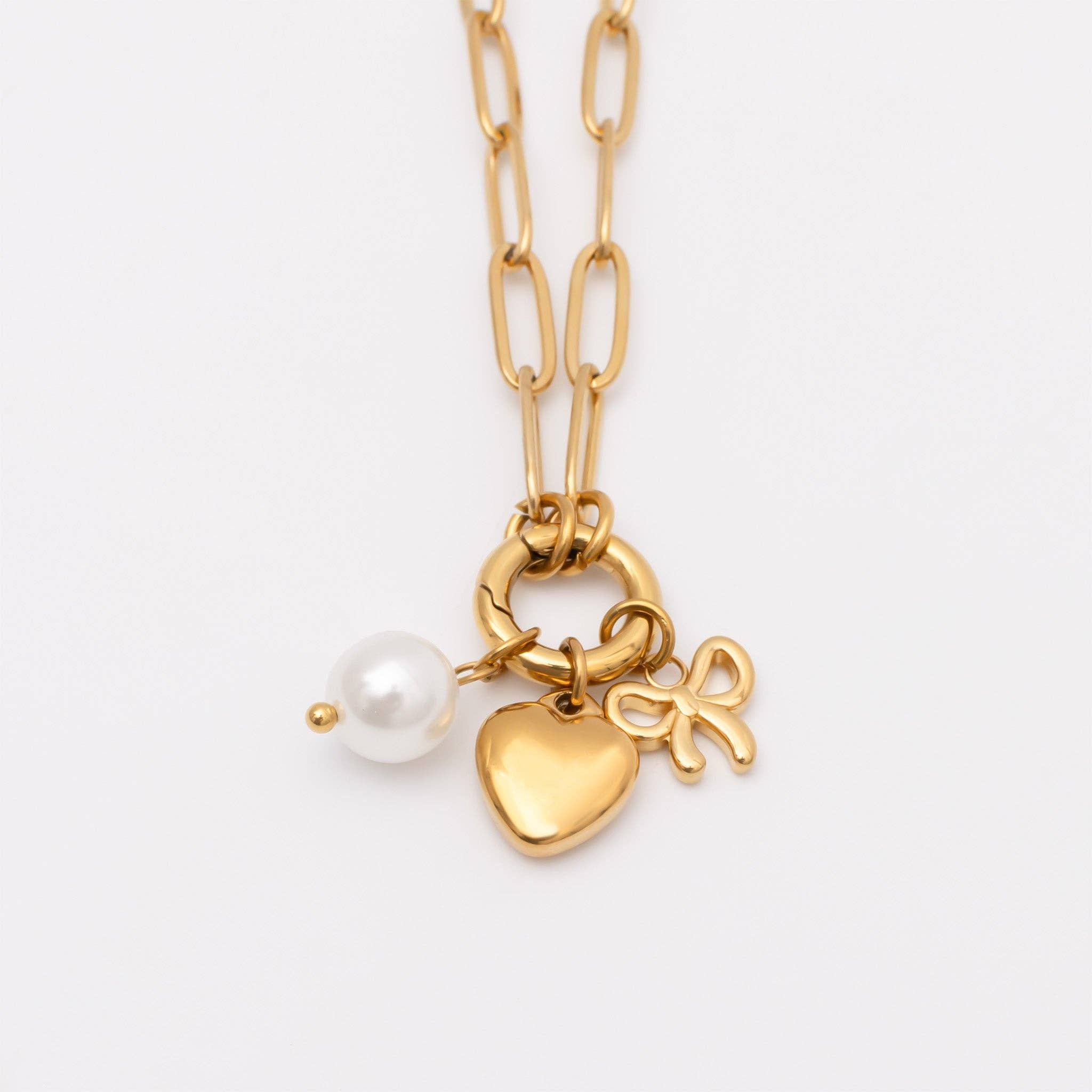 WJW - 18K Gold Stainless Steel Bow Charm Holder Necklace Gift Set