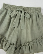 Dahlia Tie Waist Ruffle Hem Shorts