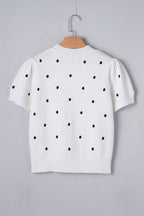 River Polka Dot Bubble Short Sleeve Sweater - White