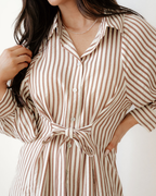 Selena Knot Waist Puff Sleeve Button Down Mini Shirt Dress