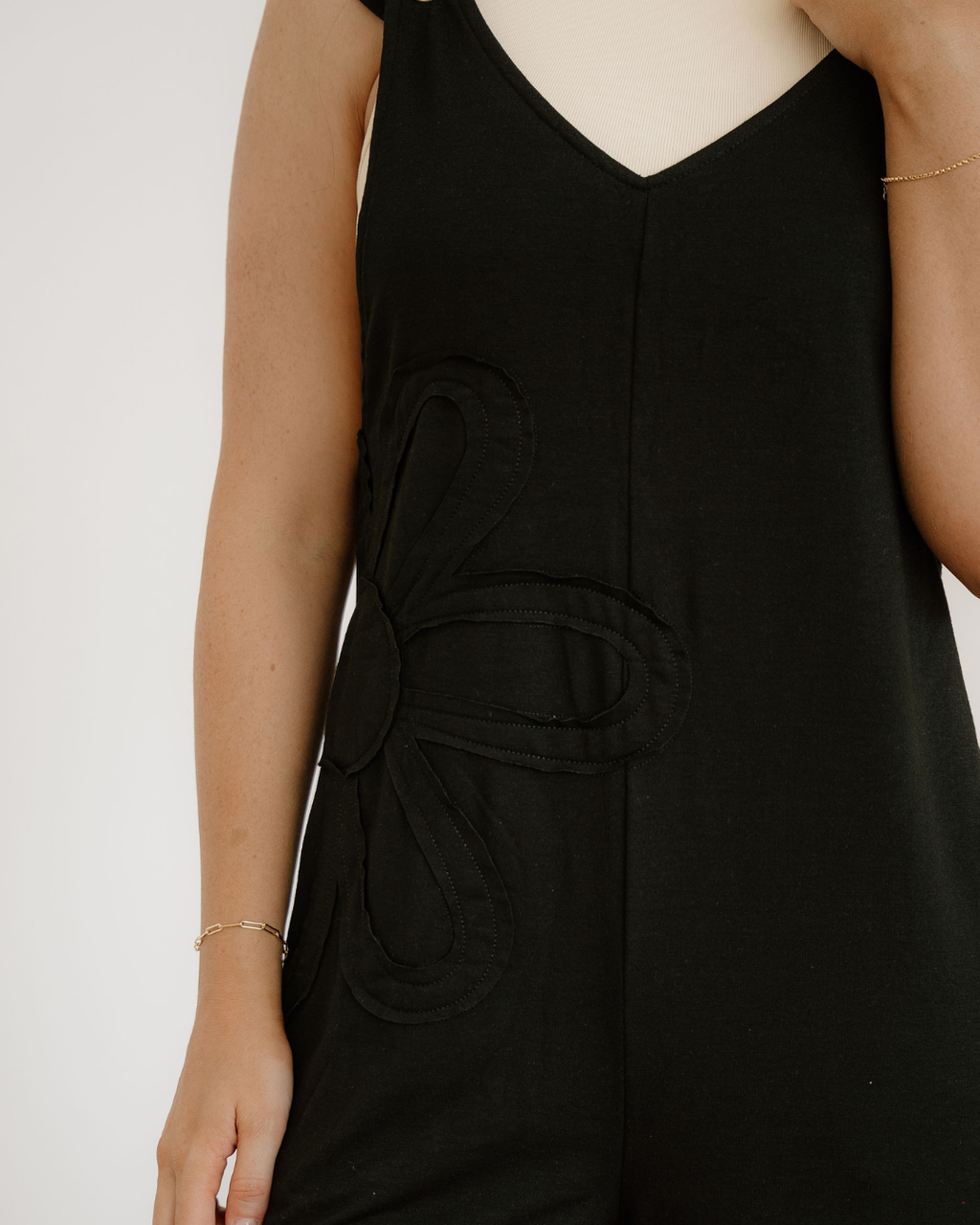 Zinnia Raw Seam Big Flower Patched Loose Overall Jumper