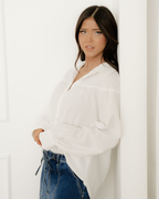 Mabel Crinkled Texture Lantern Sleeve Button Down Loose Shirt