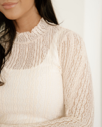 Molly Long Sleeve Mock Neck Sheer Lace Top - Apricot