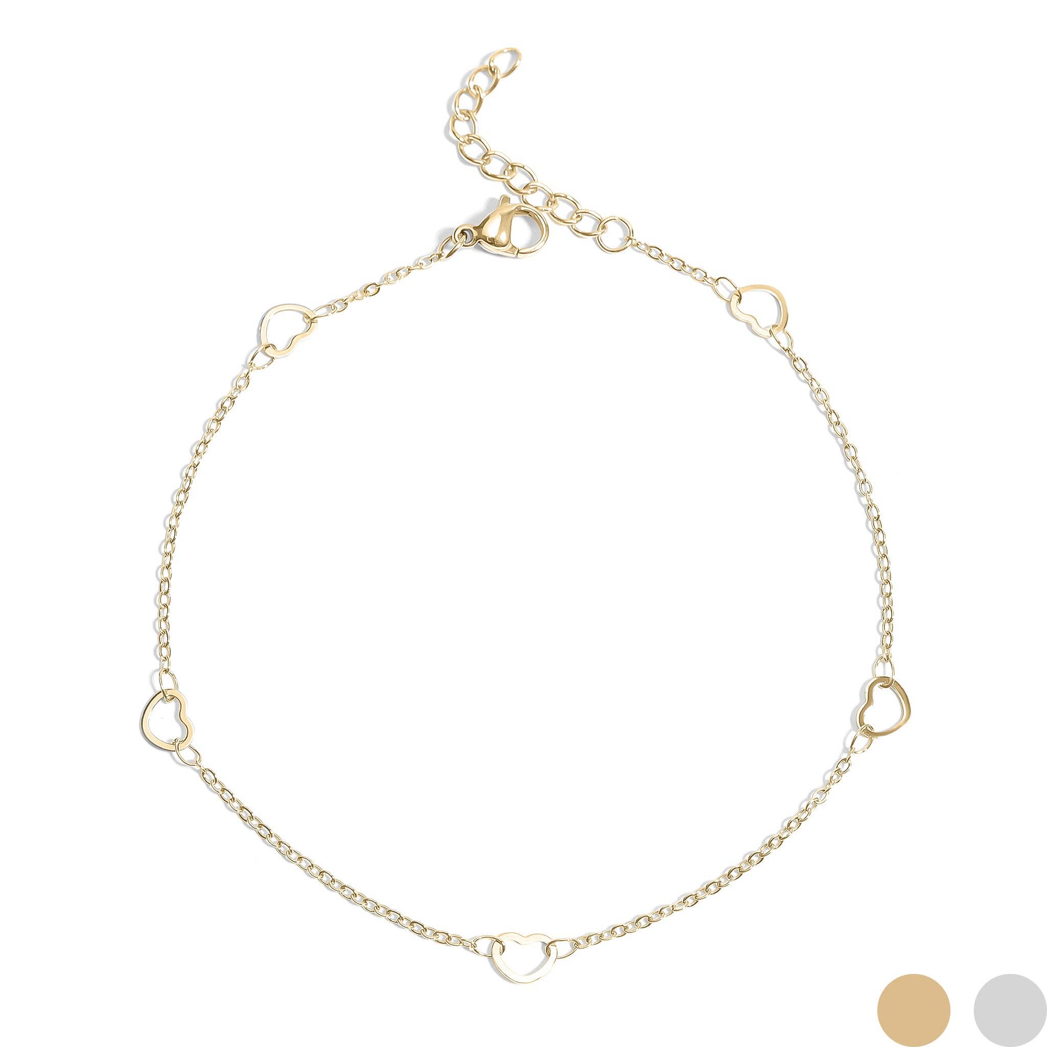 WJW - 18K Gold PVD Stainless Station Hearts Chain Anklet