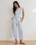 Clementine Striped Tee and Wide Leg Pants Set - Blue