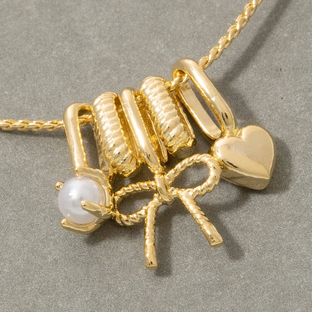 Anarchy Street - Gold Bow & Heart Charm Pendant Necklace