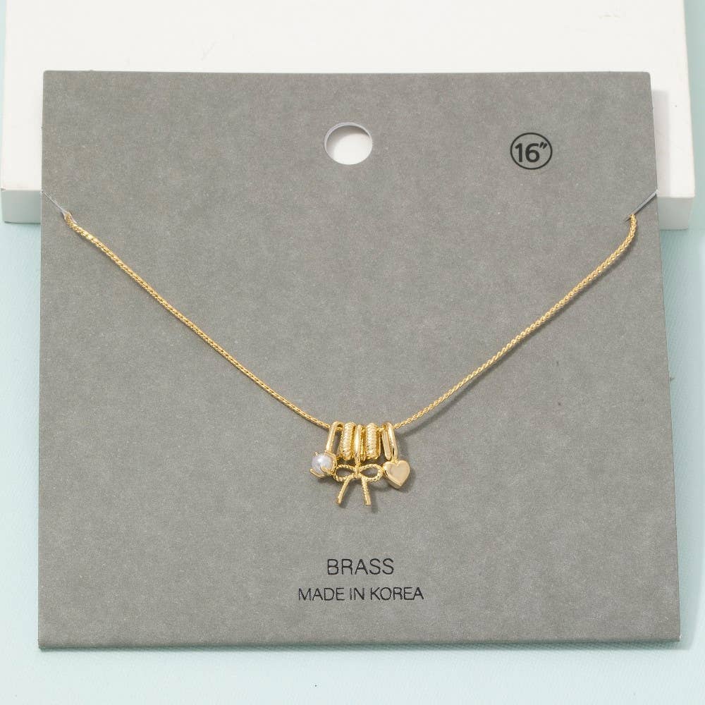 Anarchy Street - Gold Bow & Heart Charm Pendant Necklace