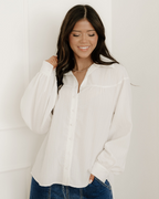 Mabel Crinkled Texture Lantern Sleeve Button Down Loose Shirt