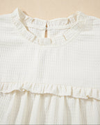 Clover Ruffle Trim Waffle Textured Blouse
